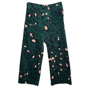 Anthropologie Maeve Colette Corduroy Pants 28 Y2k Green Leopard Wide Leg Crop